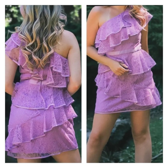 NWT ALICE MCCALL Lavender Lace Tiered Endless Rivers One Shoulder Mini Dress US4 - Picture 8 of 11